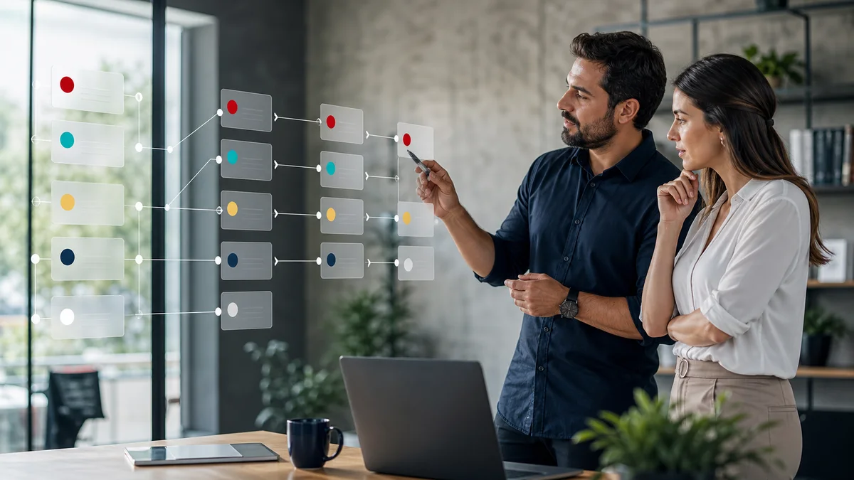 Equipe comercial de uma PME organiza oportunidades em um fluxo visual de vendas
