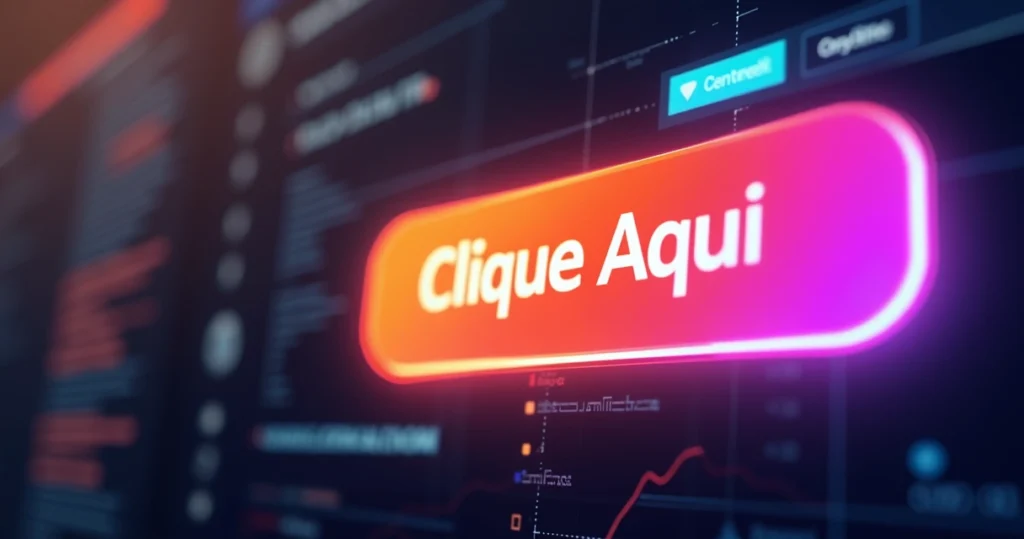 Botão de call to action colorido em destaque em tela digital com fundo desfocado