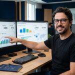 Fernando analisando dados de tráfego orgânico vs pago em dashboards de analytics — guia para PMEs