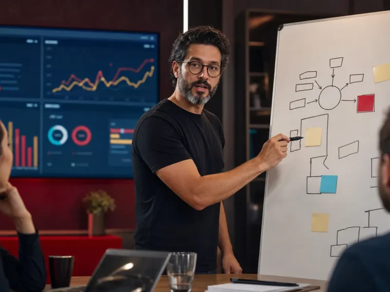 Consultoria de marketing digital para PME em reunião estratégica com análise de dados e quadro branco